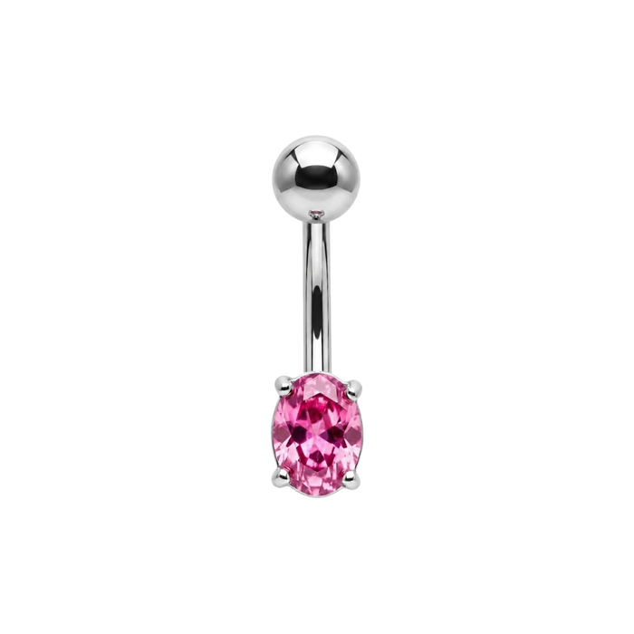925 Sterling Silver Petite Oval CZ Non Dangle Belly Button Ring