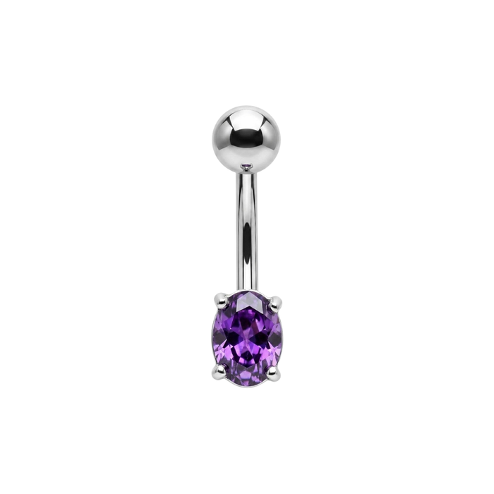 925 Sterling Silver Petite Oval CZ Non Dangle Belly Button Ring
