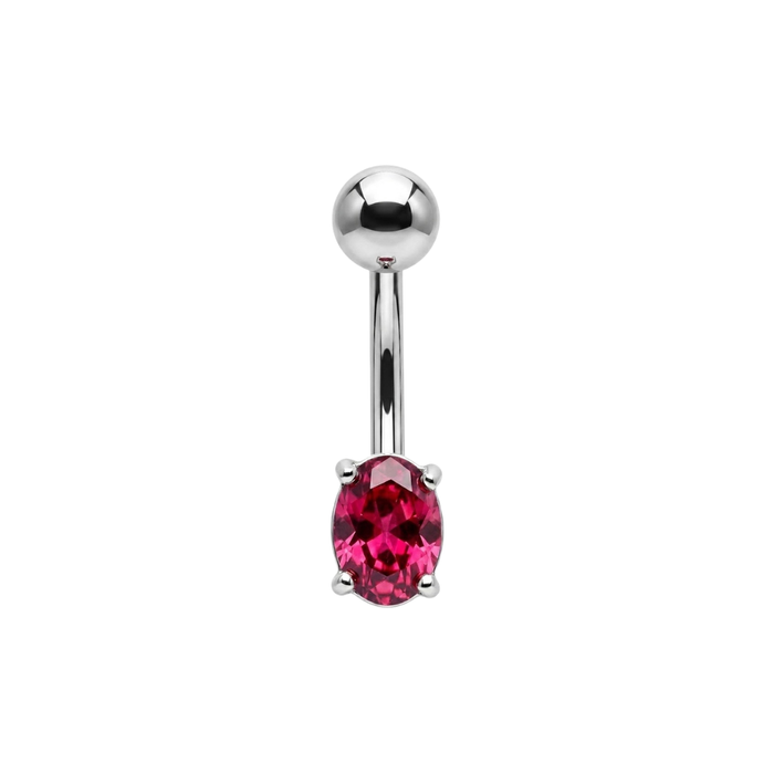 925 Sterling Silver Petite Oval CZ Non Dangle Belly Button Ring