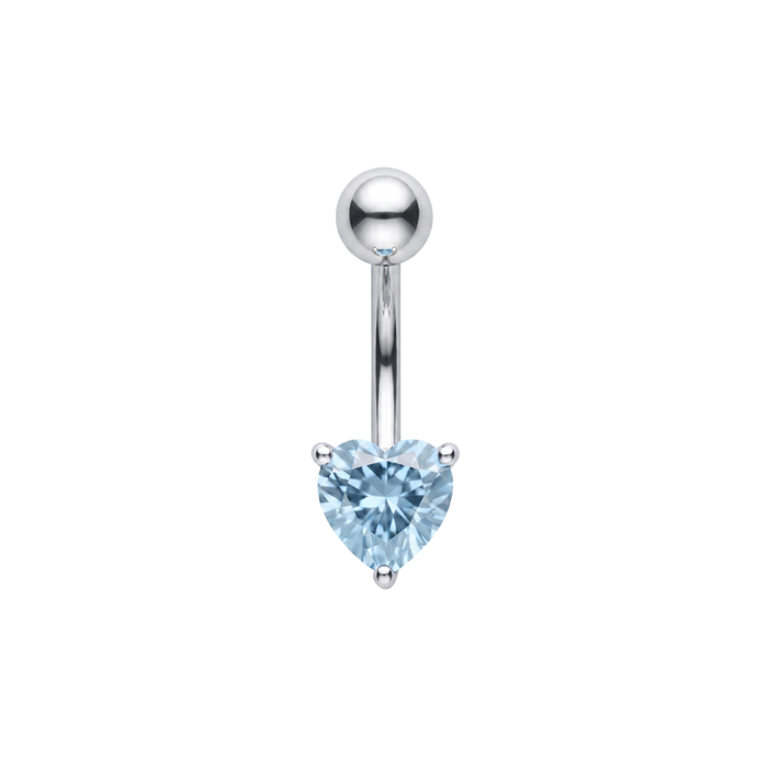 925 Sterling Silver Heart Cut CZ Non Dangle Belly Button Ring