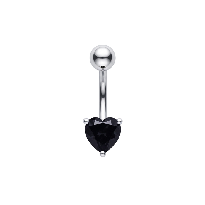 925 Sterling Silver Heart Cut CZ Non Dangle Belly Button Ring