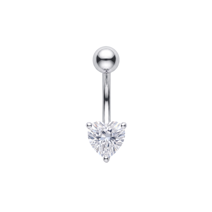 925 Sterling Silver Heart Cut CZ Non Dangle Belly Button Ring