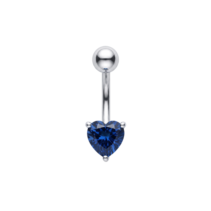 925 Sterling Silver Heart Cut CZ Non Dangle Belly Button Ring