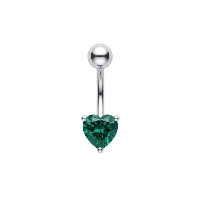 925 Sterling Silver Heart Cut CZ Non Dangle Belly Button Ring