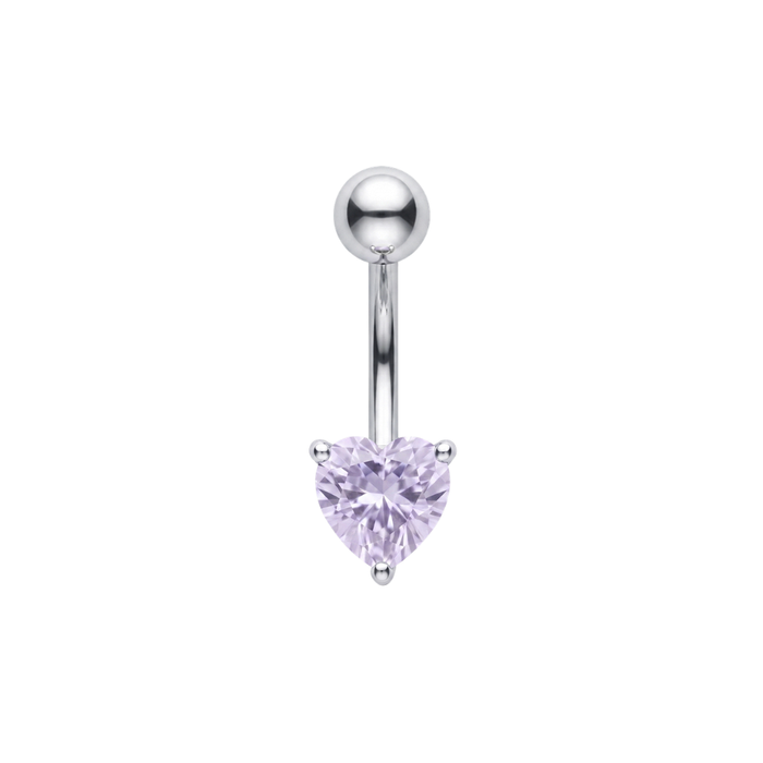 925 Sterling Silver Heart Cut CZ Non Dangle Belly Button Ring