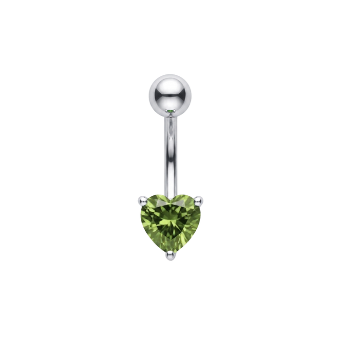 925 Sterling Silver Heart Cut CZ Non Dangle Belly Button Ring