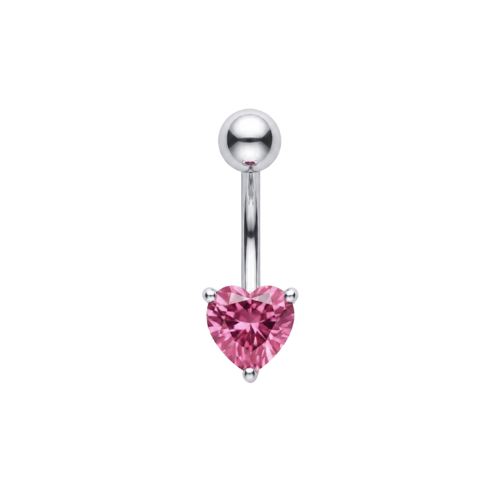 925 Sterling Silver Heart Cut CZ Non Dangle Belly Button Ring