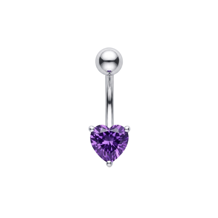 925 Sterling Silver Heart Cut CZ Non Dangle Belly Button Ring