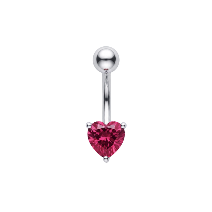 925 Sterling Silver Heart Cut CZ Non Dangle Belly Button Ring