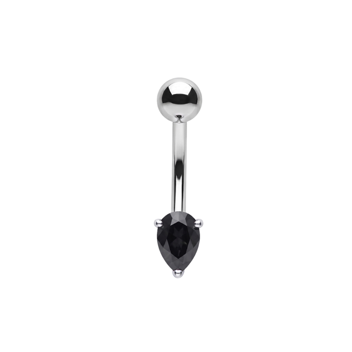 925 Sterling Silver Pear Cut CZ Non Dangle Belly Button Ring