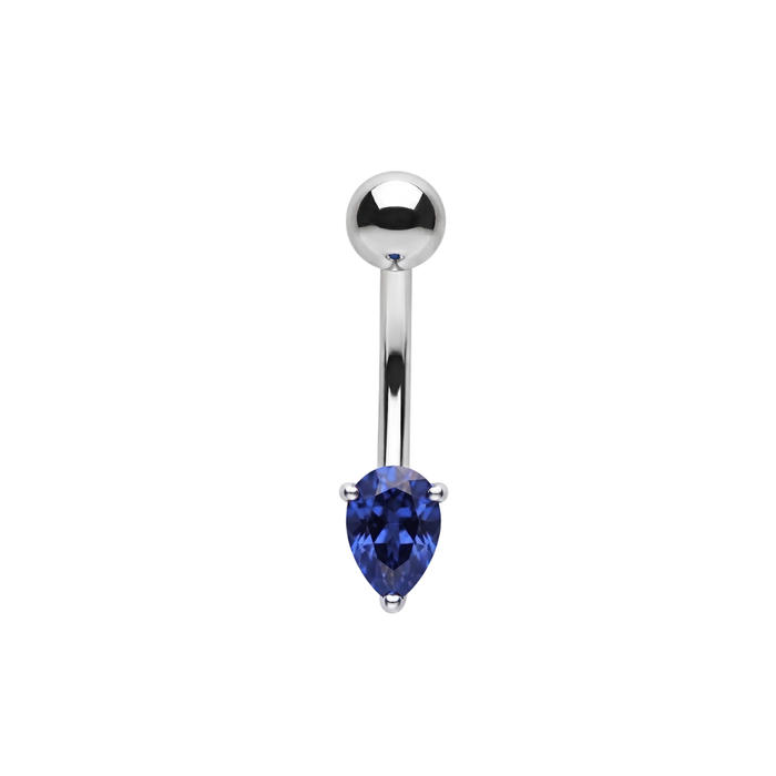 925 Sterling Silver Pear Cut CZ Non Dangle Belly Button Ring