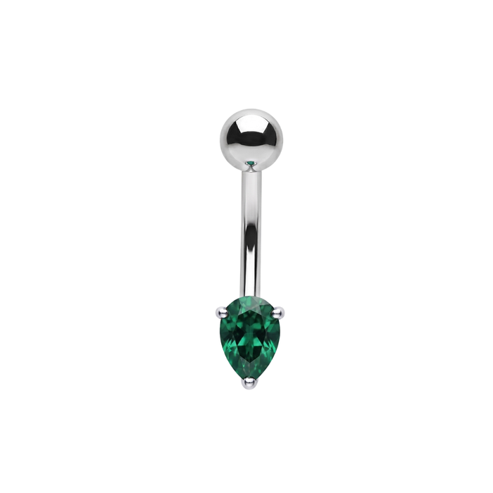 925 Sterling Silver Pear Cut CZ Non Dangle Belly Button Ring