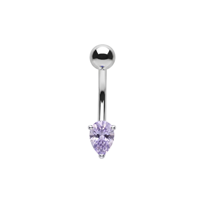 925 Sterling Silver Pear Cut CZ Non Dangle Belly Button Ring