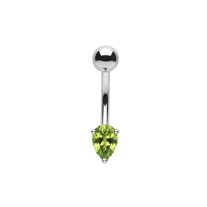 925 Sterling Silver Pear Cut CZ Non Dangle Belly Button Ring