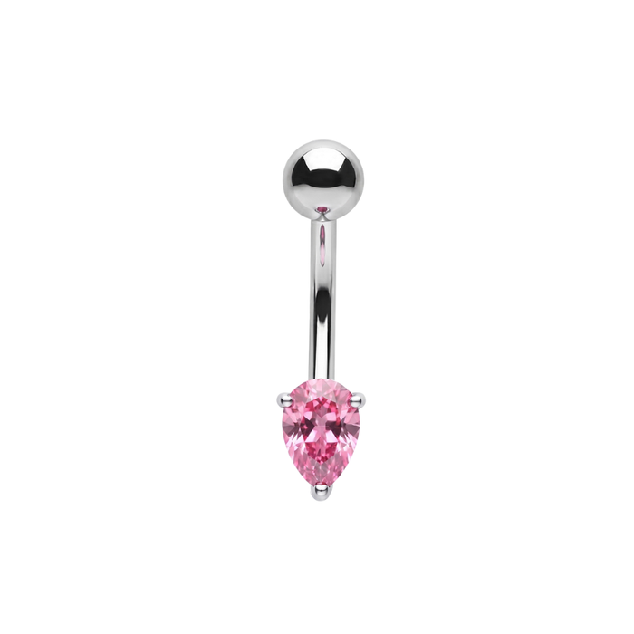 925 Sterling Silver Pear Cut CZ Non Dangle Belly Button Ring