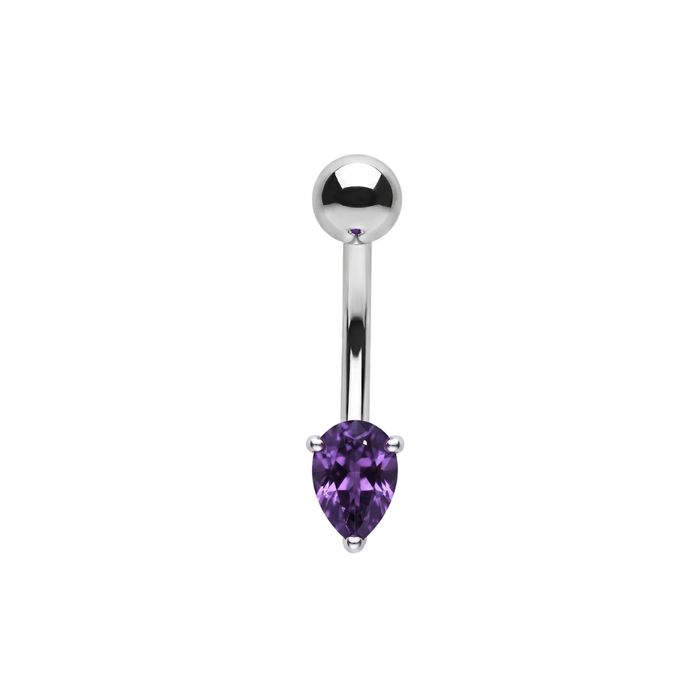 925 Sterling Silver Pear Cut CZ Non Dangle Belly Button Ring