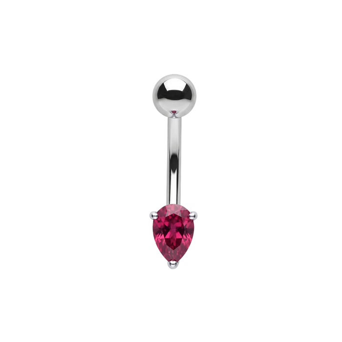 925 Sterling Silver Pear Cut CZ Non Dangle Belly Button Ring