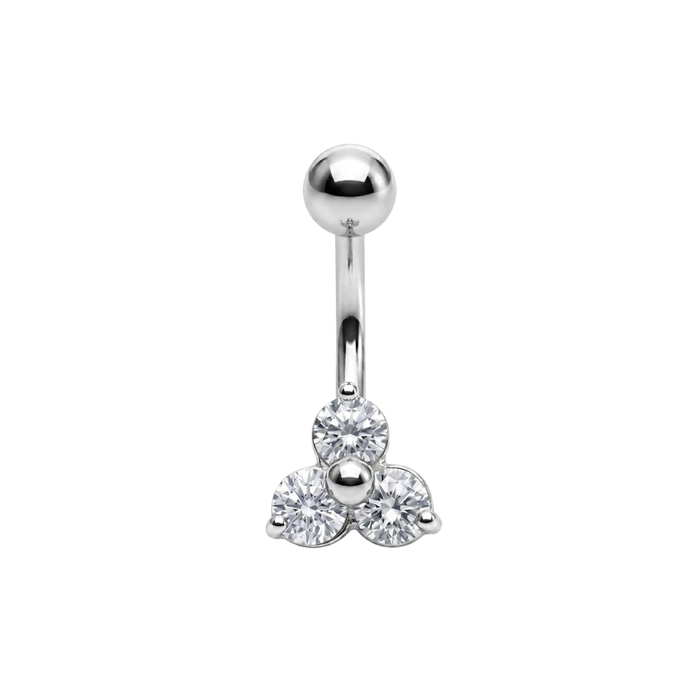 925 Sterling Silver Trinity CZ Cluster Non Dangle Belly Button Ring