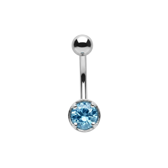 925 Sterling Silver Round Solitaire CZ Non Dangle Belly Button Ring