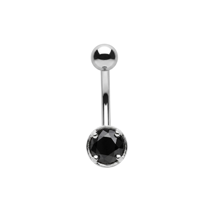 925 Sterling Silver Round Solitaire CZ Non Dangle Belly Button Ring