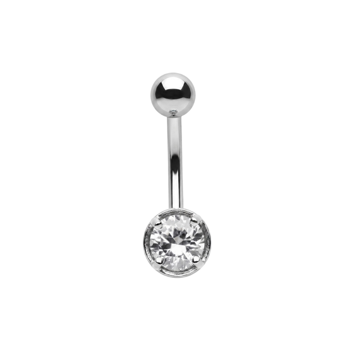 925 Sterling Silver Round Solitaire CZ Non Dangle Belly Button Ring