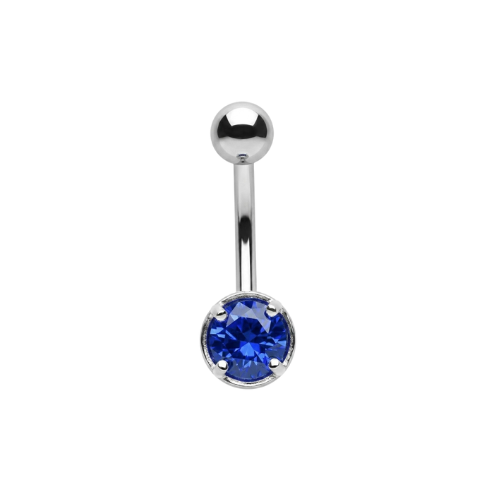 925 Sterling Silver Round Solitaire CZ Non Dangle Belly Button Ring