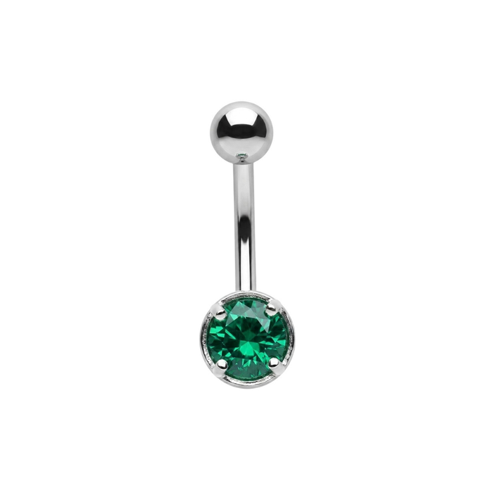 925 Sterling Silver Round Solitaire CZ Non Dangle Belly Button Ring
