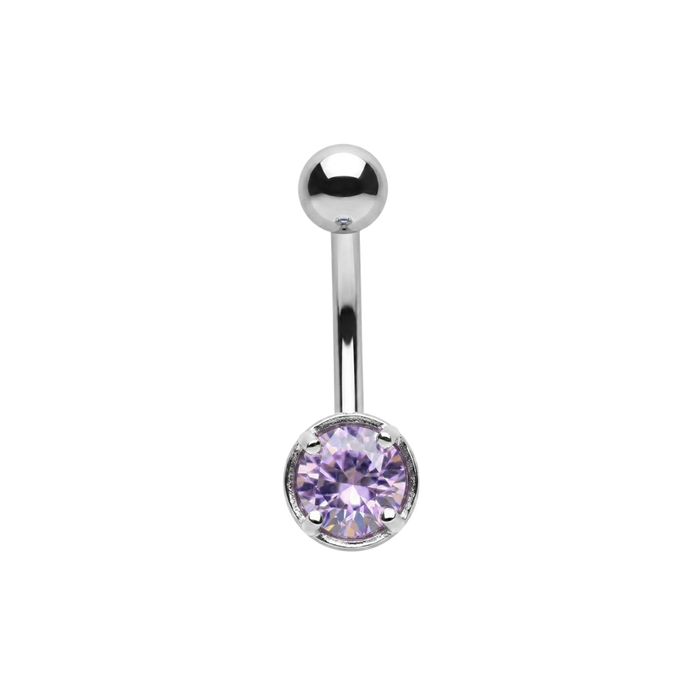 925 Sterling Silver Round Solitaire CZ Non Dangle Belly Button Ring
