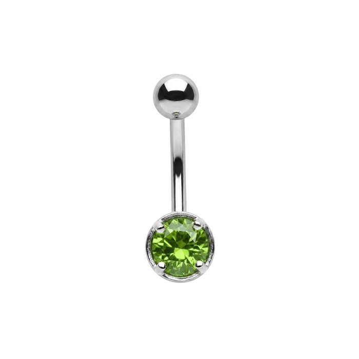 925 Sterling Silver Round Solitaire CZ Non Dangle Belly Button Ring
