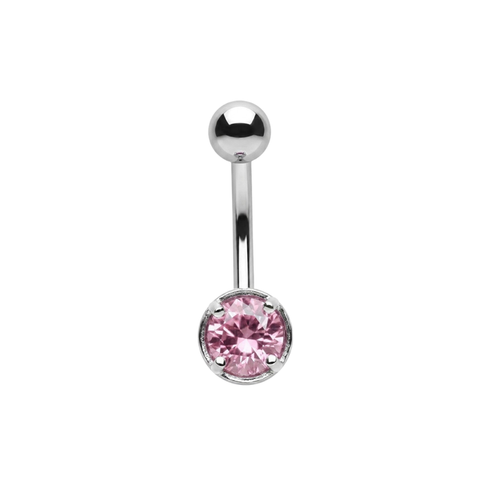 925 Sterling Silver Round Solitaire CZ Non Dangle Belly Button Ring