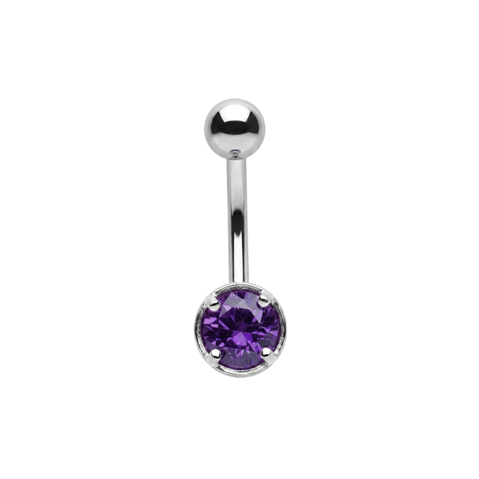925 Sterling Silver Round Solitaire CZ Non Dangle Belly Button Ring