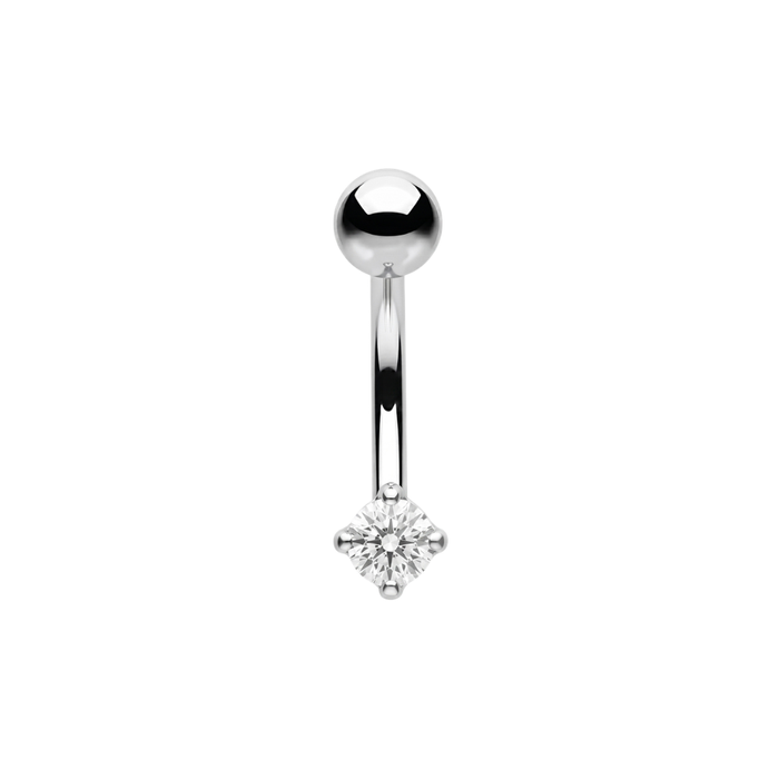 925 Sterling Silver Petite Round Solitaire CZ Non Dangle Belly Button Ring