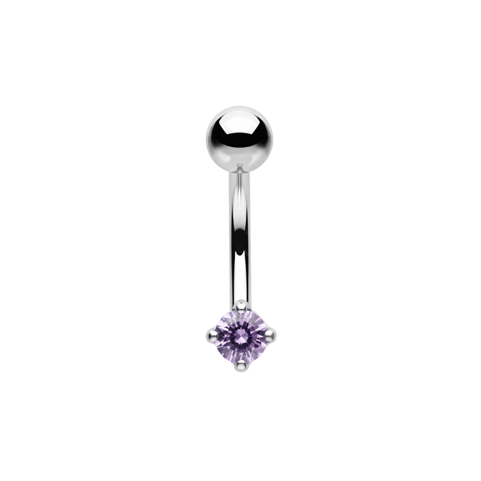 925 Sterling Silver Petite Round Solitaire CZ Non Dangle Belly Button Ring