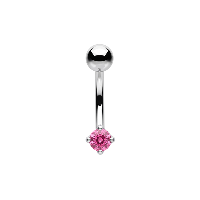 925 Sterling Silver Petite Round Solitaire CZ Non Dangle Belly Button Ring