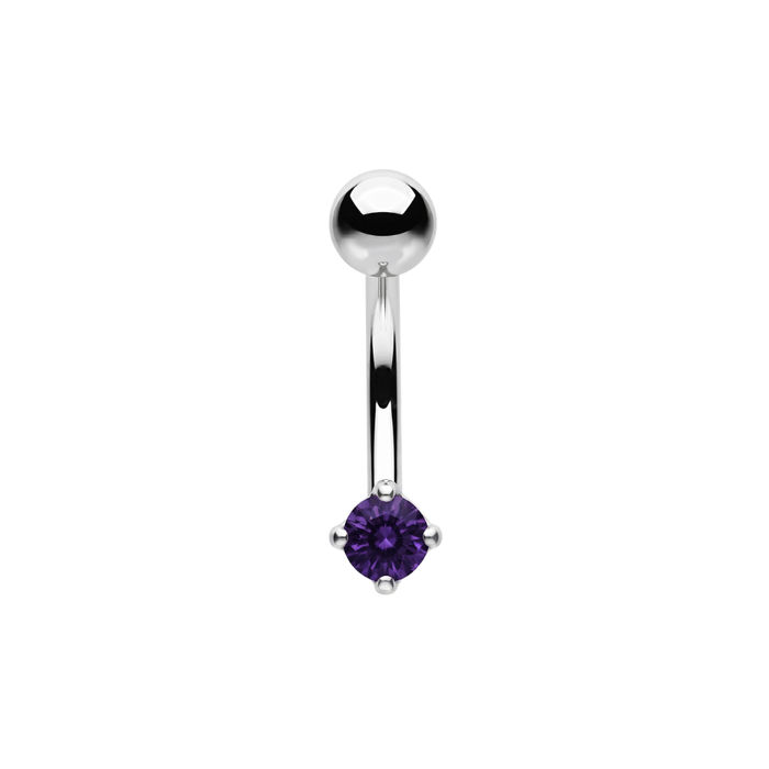 925 Sterling Silver Petite Round Solitaire CZ Non Dangle Belly Button Ring