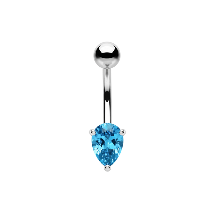 925 Sterling Silver Teardrop CZ Non Dangle Belly Button Ring