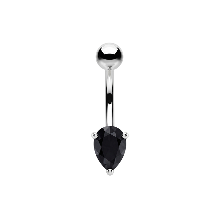 925 Sterling Silver Teardrop CZ Non Dangle Belly Button Ring