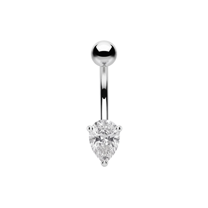 925 Sterling Silver Teardrop CZ Non Dangle Belly Button Ring
