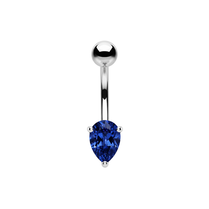 925 Sterling Silver Teardrop CZ Non Dangle Belly Button Ring