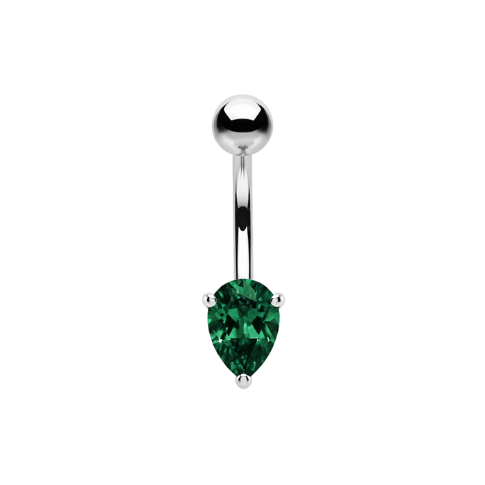 925 Sterling Silver Teardrop CZ Non Dangle Belly Button Ring