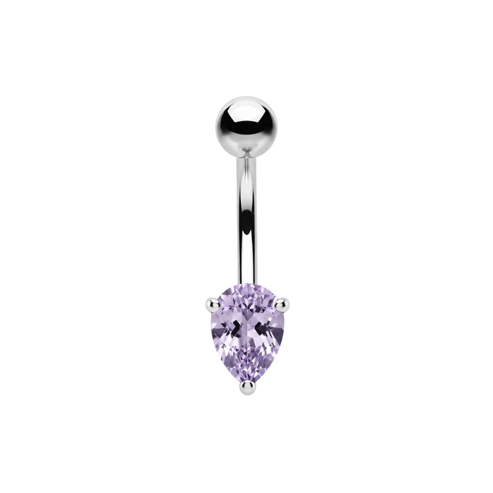 925 Sterling Silver Teardrop CZ Non Dangle Belly Button Ring