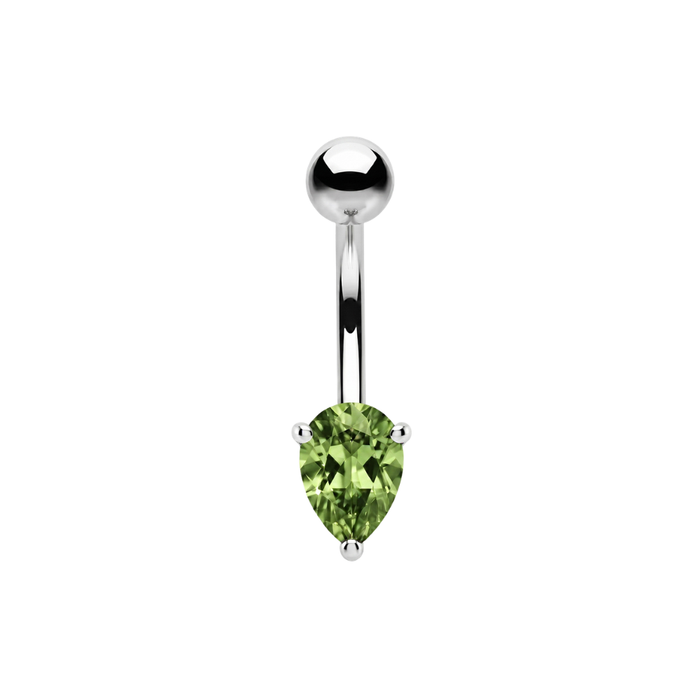 925 Sterling Silver Teardrop CZ Non Dangle Belly Button Ring