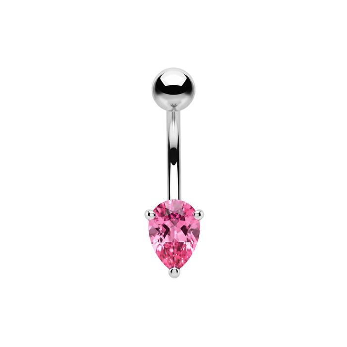 925 Sterling Silver Teardrop CZ Non Dangle Belly Button Ring