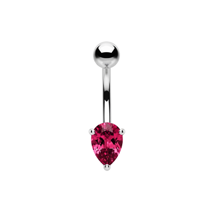 925 Sterling Silver Teardrop CZ Non Dangle Belly Button Ring