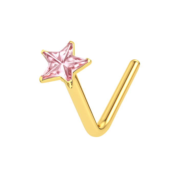 9K Gold Pink Stone L-Shape Nose Stud