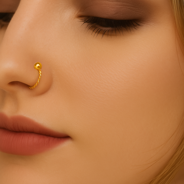 9K Gold Twisted Open Hoop Nose Ring - Monster Piercing