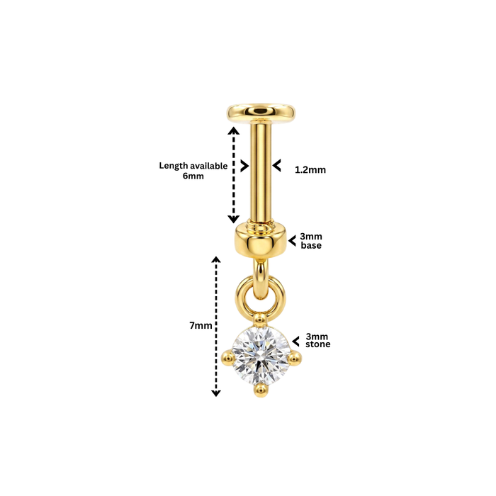 316L Surgical Steel Round CZ Dangle Bugadi Stud