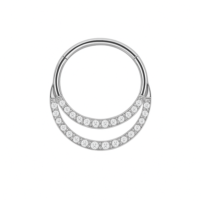 316L Surgical Steel Crescent Moon Crystal Hinged Segment Clicker Ring