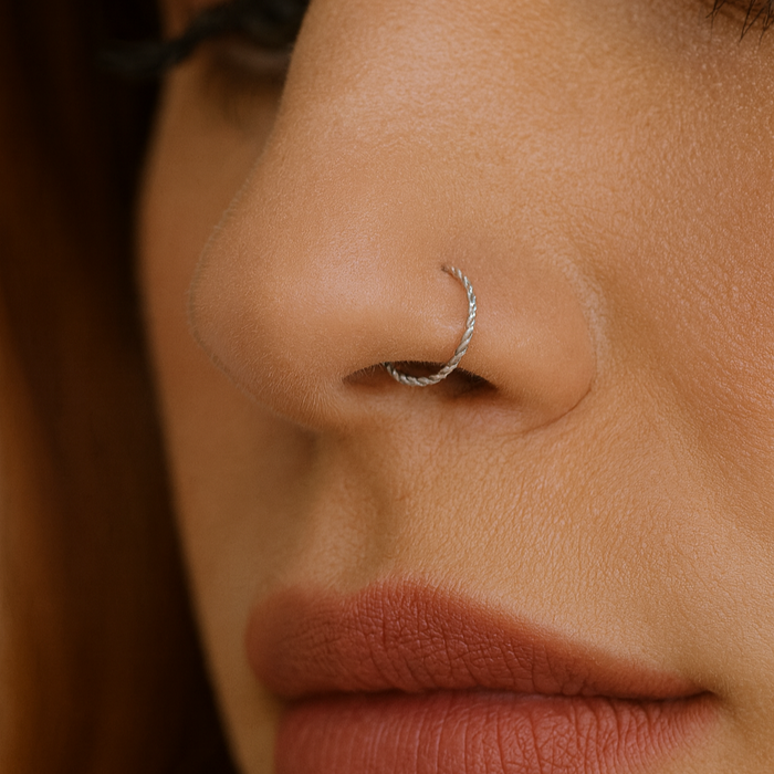 14K Gold Seamless Continuous Twister Nose Hoop Ring