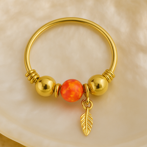 9K Gold Opal Bead and Leaf Charm Nose Hoop Ring - Monster Piercing